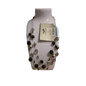 Beaded Multi-Strand Necklace with Black and Silver Accents